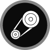 Belt and pulley icon on black background.