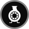 White pump icon on a black background.