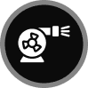 Fan icon on black circular background.